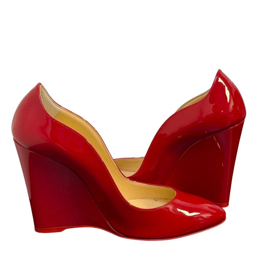Christian Louboutin Elegant Red Patent Leather Wedge Heels Paris 6 - Picture 8 of 10